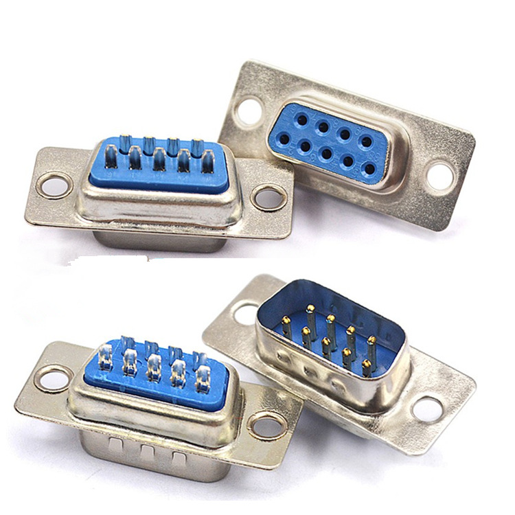 db9母头公头9针 焊线式 rs232串口com口双排九针插头连接器 蓝胶