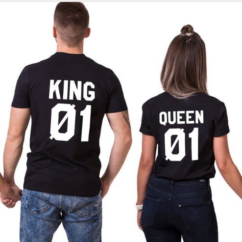 king 01 queen 01【印背后】 字母男女欧美街头t恤速卖通