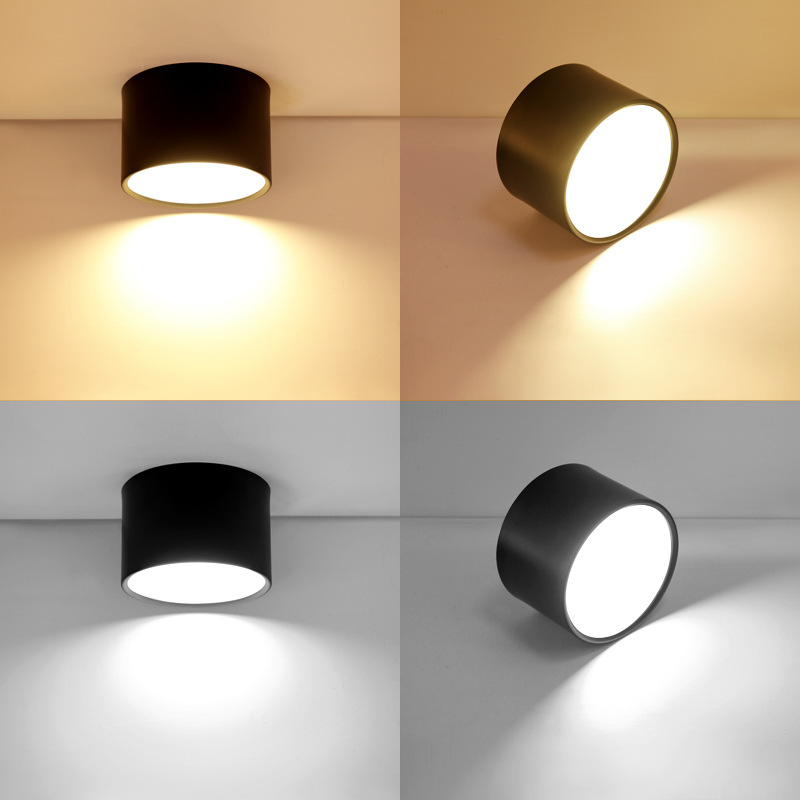 明装筒灯led天花灯免打孔客厅吸顶玄关灯7瓦10w12w简约廊灯过道灯