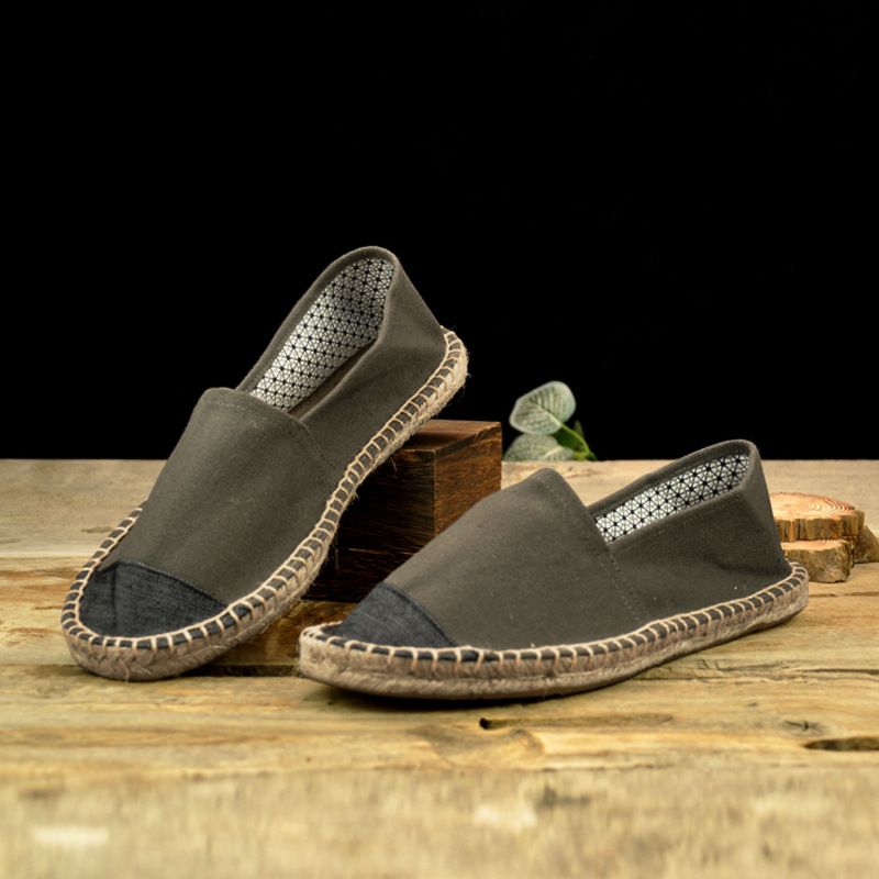 复古中国风秋款麻底男鞋草编麻鞋一脚蹬懒人休闲帆布鞋男单鞋