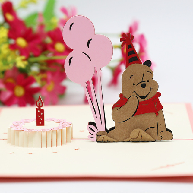 创意生日礼品生日熊3d立体贺卡儿童生日手工纸雕祝福小卡片定制