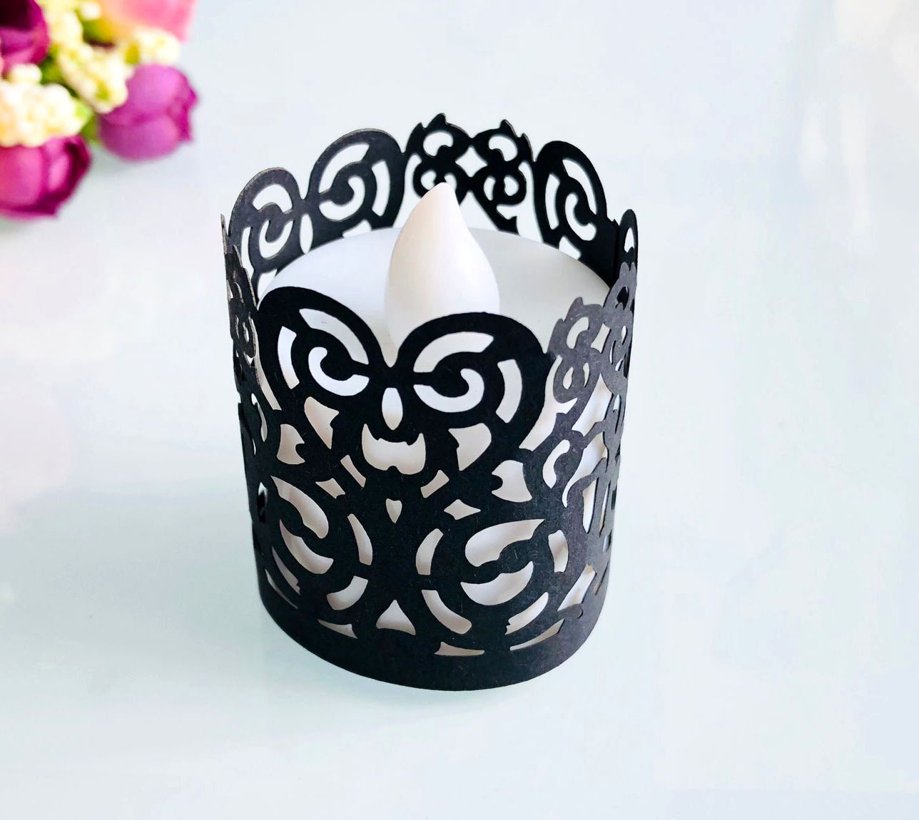 纸围边激光镂空灯罩 南瓜节花边 led电子蜡烛灯气氛围灯