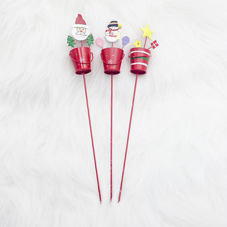 Xibao Cross-Border New Arrival Christmas Decoration Painted Iron Santa Claus Small Kettle Bucket Christmas Tree Twig Cutting