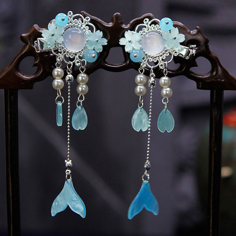 古风汉服发饰鲛人泪头饰流苏对夹人鱼恋头饰仙气小发夹工厂直销