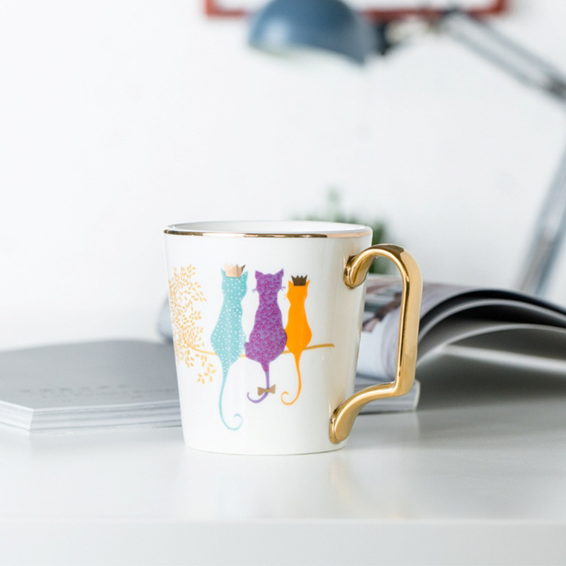 Animal Age Series Gold Outline Ceramics Mug Office Water Glass Home Breakfast Milk Cup Couple Creative Gift