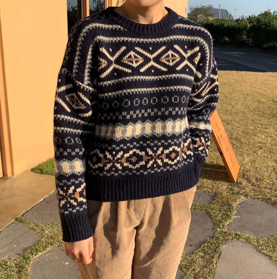 秋冬新款韩版宽松套头 推荐!冰岛雪花休闲百搭重工提花 毛衣女