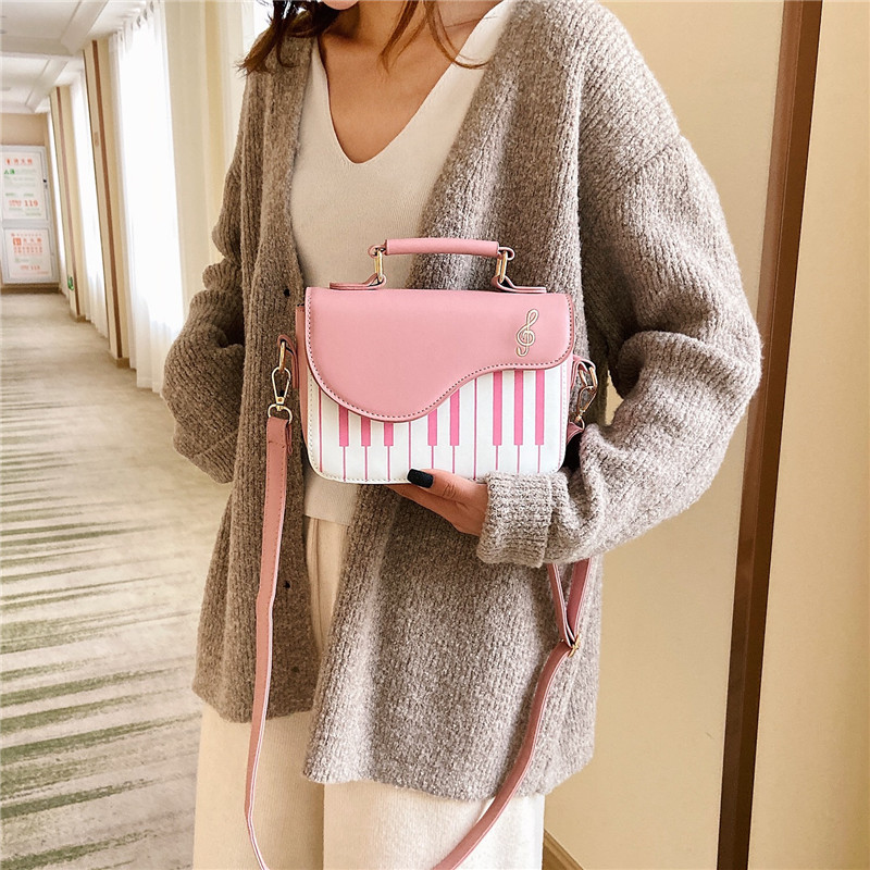 Fashion Color Contrast Embroidered Small Square Bag Personalized Piano Note Small Shoulder Bag Women's Bag