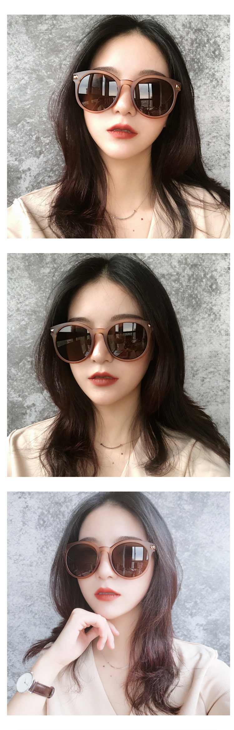 复古磨砂棕色百搭金属质感太阳眼镜女圆脸拍照ins超火墨镜偏光镜