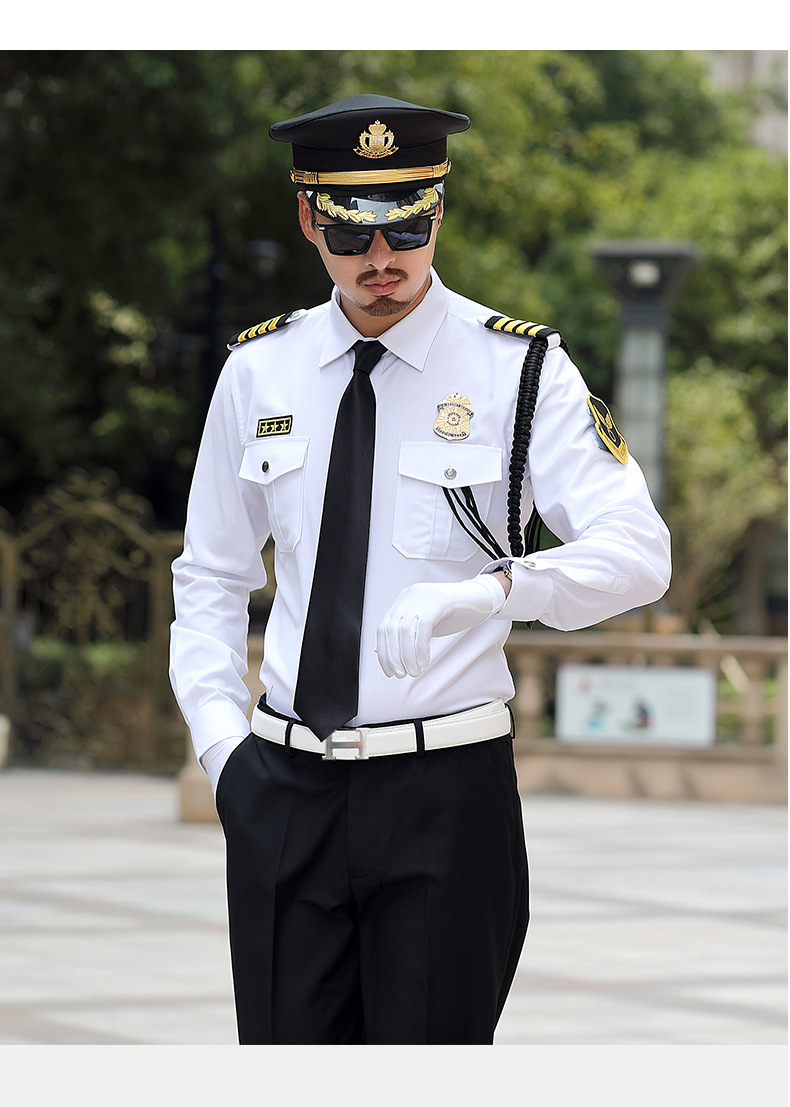 保安工作服男形象岗售楼部夏季白色长袖衬衫礼仪套装物业礼宾制服