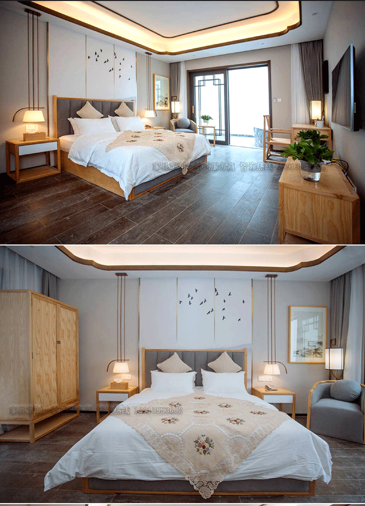 民宿家具酒店宾馆家具标间客房大床房床头软靠 单身公寓床箱床屏