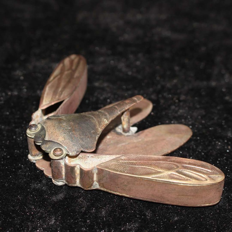 古玩杂项仿古做旧铜知了墨盒桌面摆件收藏