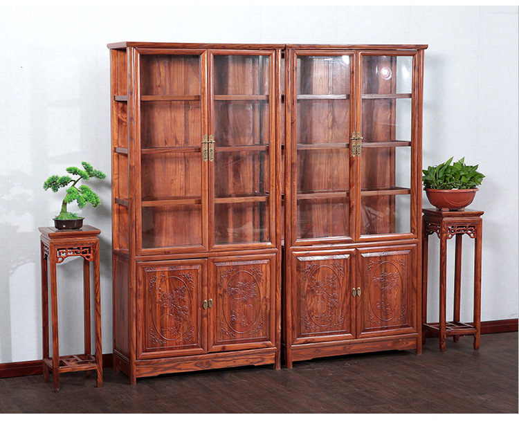 实木柜子中式仿古酒柜置物柜展示柜榆木家具自由组合书柜带门定制
