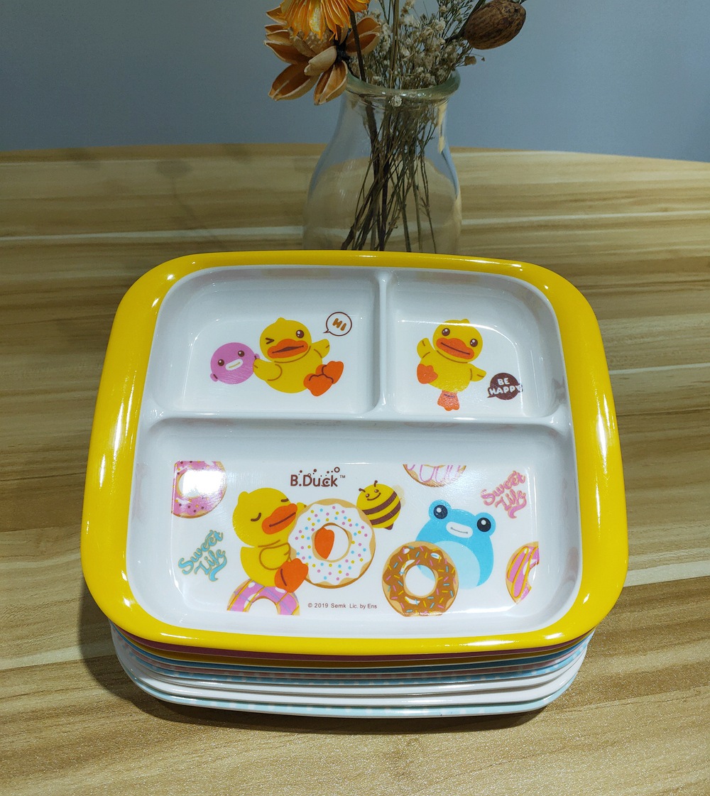 五和儿童三格盘 婴幼儿耐摔吃饭盘快餐盘子 宝宝卡通密胺餐具批发