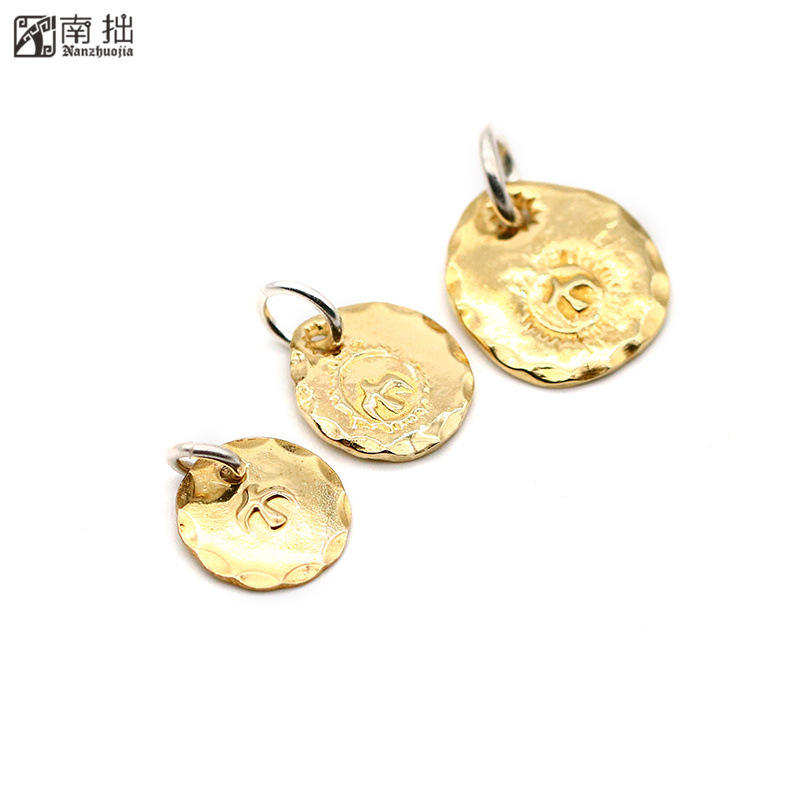 南拙手工高桥吾郎goro's纯金18k金小金饼吊坠黄金小挂牌项链