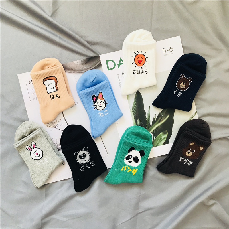 韩国可爱卡通袜动漫头像小熊熊猫袜子男袜秋季ins潮流中筒袜子女