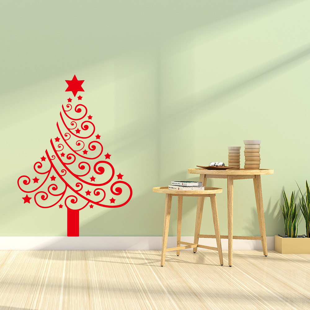 新款 圣诞树和圣诞星星玻璃橱窗客厅沙发背景墙装饰墙贴批发sd085