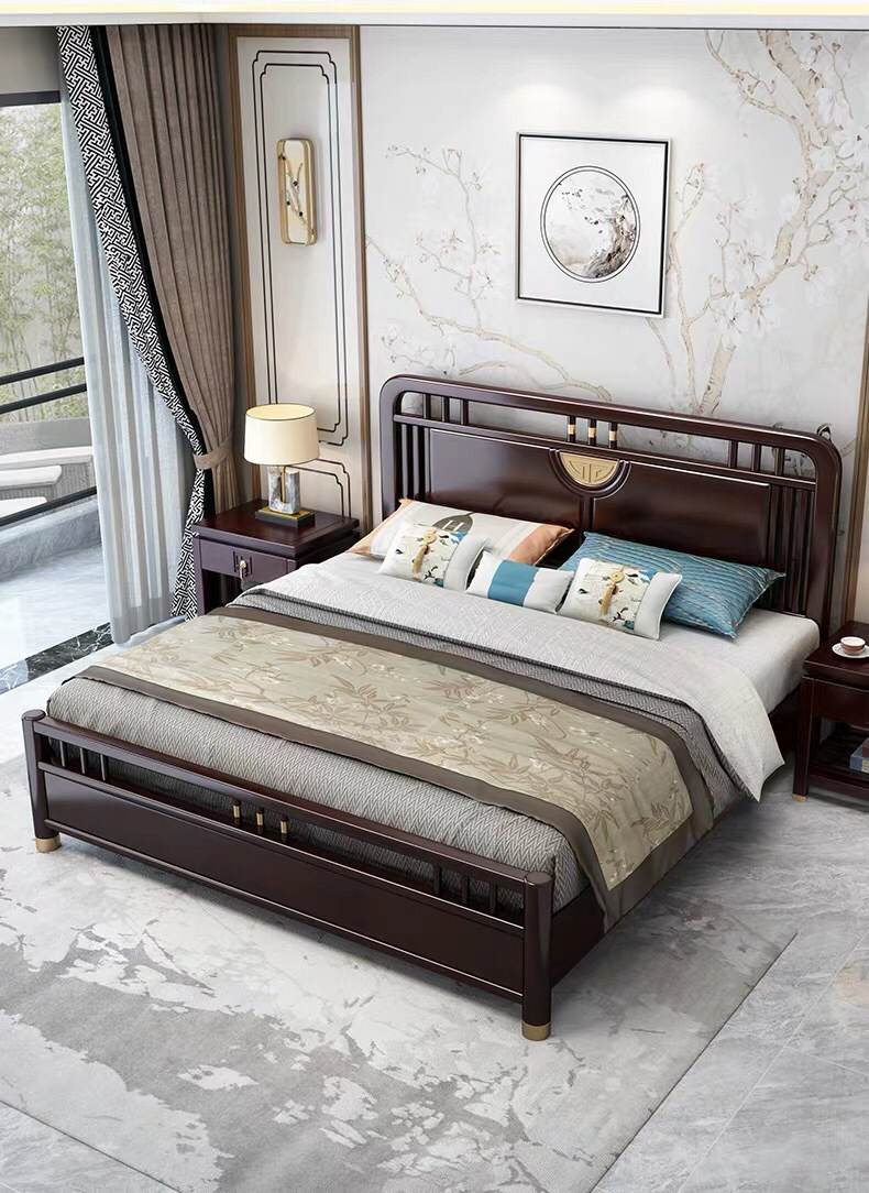 新中式实木床古典轻奢1.8米双人大床现代中式结婚床家具卧室