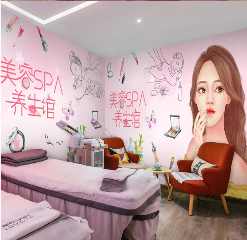 网红美容院美甲店壁纸spa养生馆背景壁画墙纸化妆品护肤品店墙布