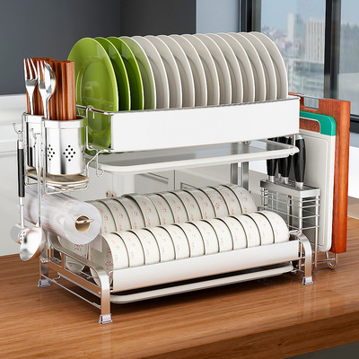 304不锈钢碗架沥水架壁挂晾放碗筷碗碟碗盘收纳盒厨房置物架2层