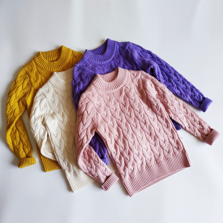 2020秋冬纯色厚绞花毛衣女童装小中大童针织打底衫女孩儿童有大码