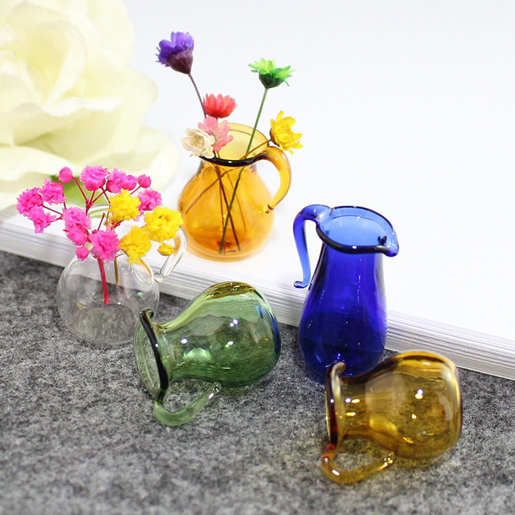 diy家居装饰配件手工玻璃罩迷你玻璃瓶插花瓶彩色玻璃小瓶