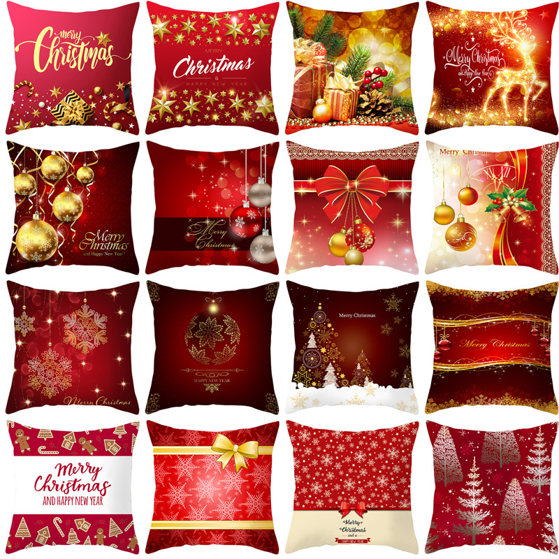 Shopee Popular Red Series 2023 Christmas Pillow Cover Home Peach Skin Fabric Throw Pillowcase Sofa Cushion Cover