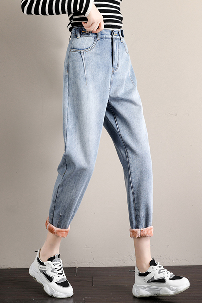 哈伦牛仔裤女直筒宽松高腰显瘦加厚加绒直筒裤老爹裤子2019新款冬