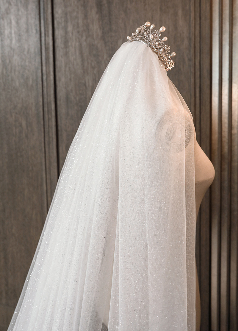 米白色网红抖音拍照复古喷金婚纱头纱女新娘3米长款超仙森系公主