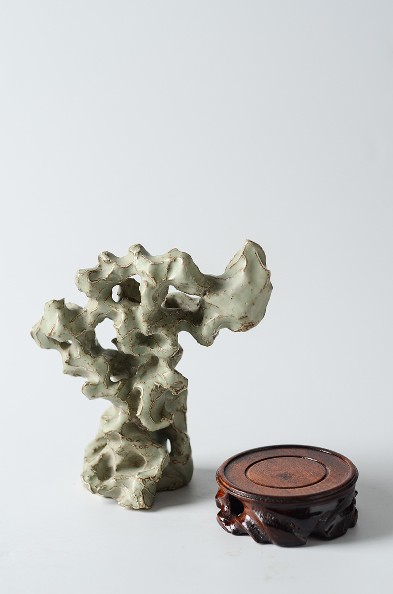 粗陶手工青瓷陶瓷太湖石头案头山子镇宅玄关家居会所笔架茶道摆件