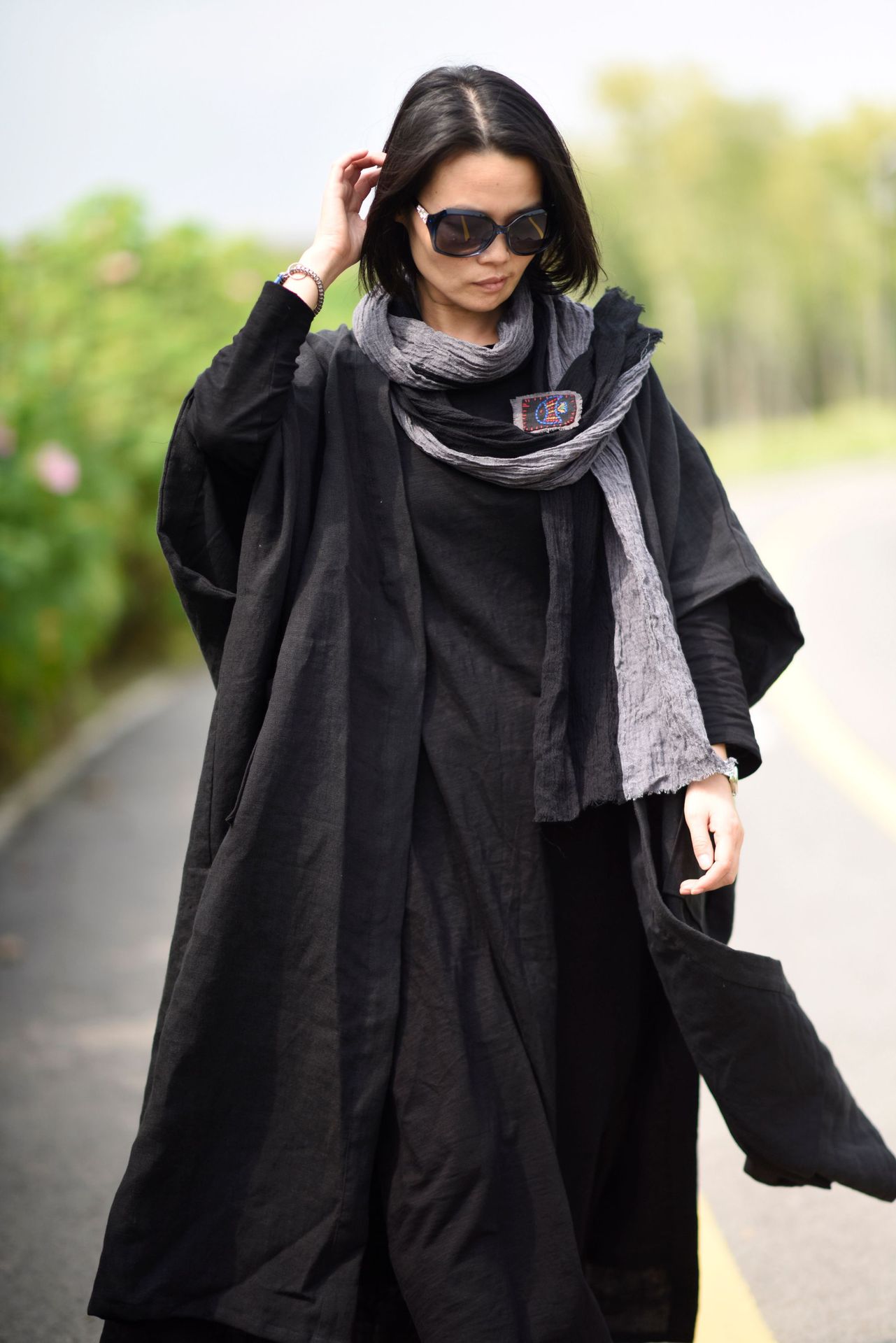 1909/隐 亚麻 深秋款厚实纹理加里衬粗犷颓废感披肩长袍风衣