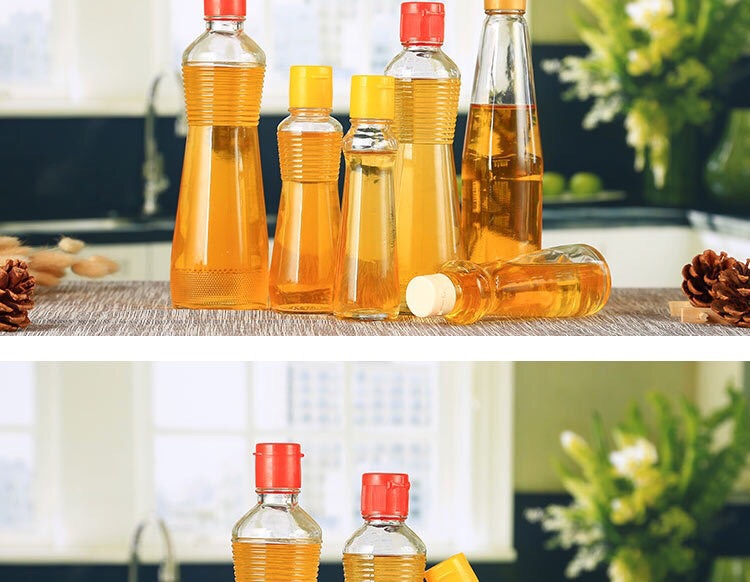 麻油瓶玻璃带盖半斤一斤装香油瓶防漏商用螺纹锥形密封芝麻油空瓶