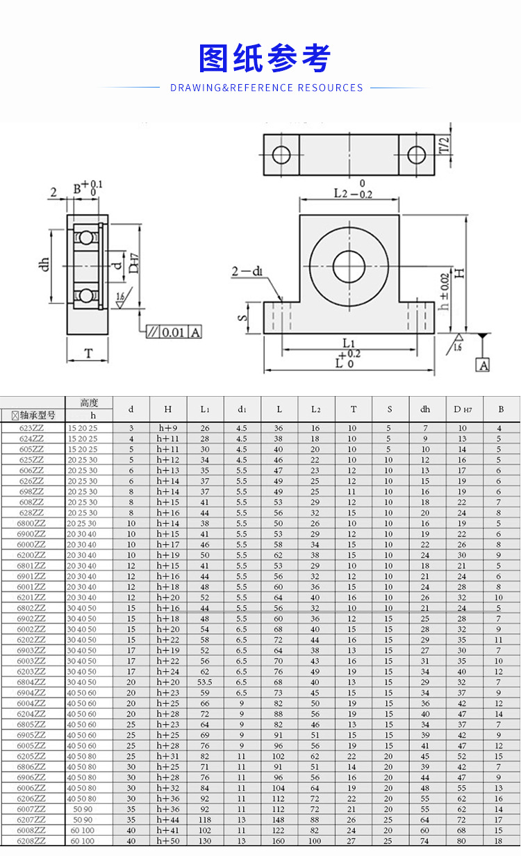 t型立式轴承座微型带座轴承组件bghka6205/6206/6207/6208zz单轴