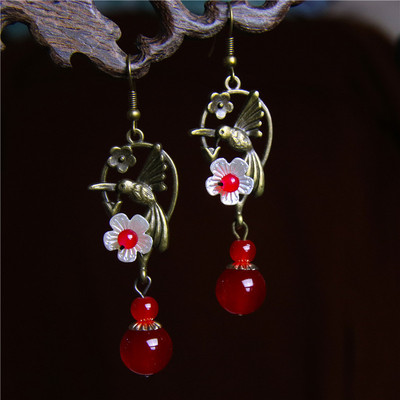 红色古典气质耳坠宫廷复古民族风耳环女古风汉服中国风耳饰品