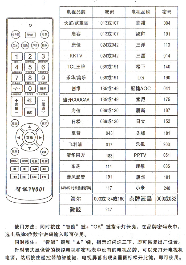 万能液晶网络电视机遥控器通用 tv001 智能网络电视机万能遥控器