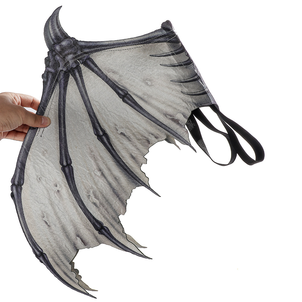 跨境专供万圣节狂欢舞会道具创意可折叠黑白色无纺布恶魔骨头翅膀