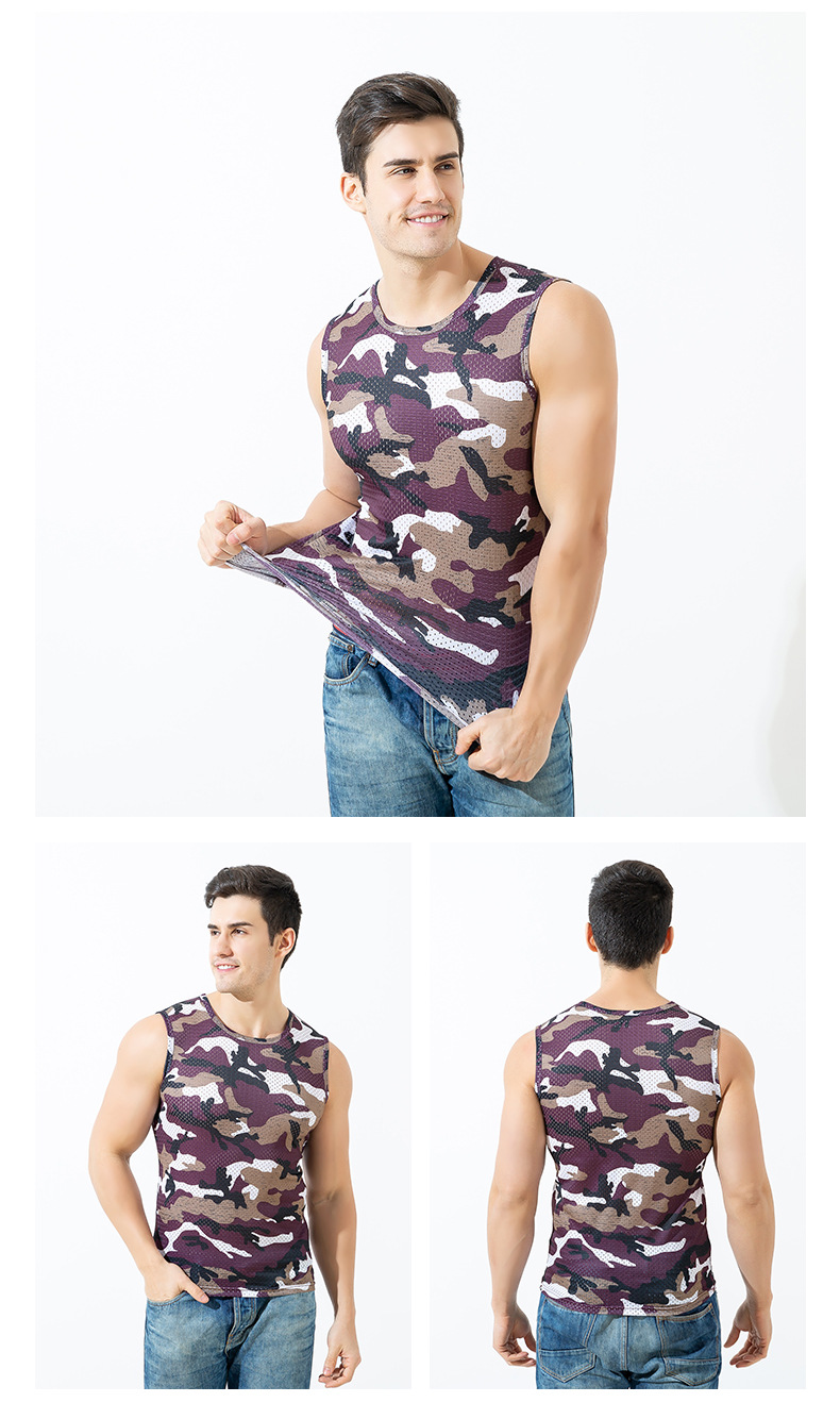 定制2021夏季网孔背心紧身运动健身弹力速干修身潮男士迷彩背心