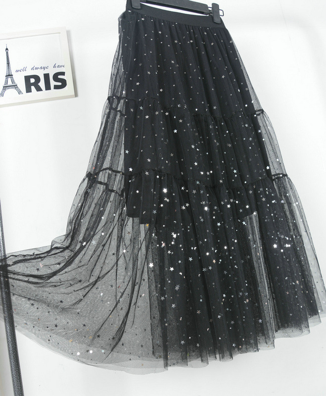 网纱裙半身裙亮片很仙的显瘦春夏星星重工蓬蓬星空仙女裙子8590