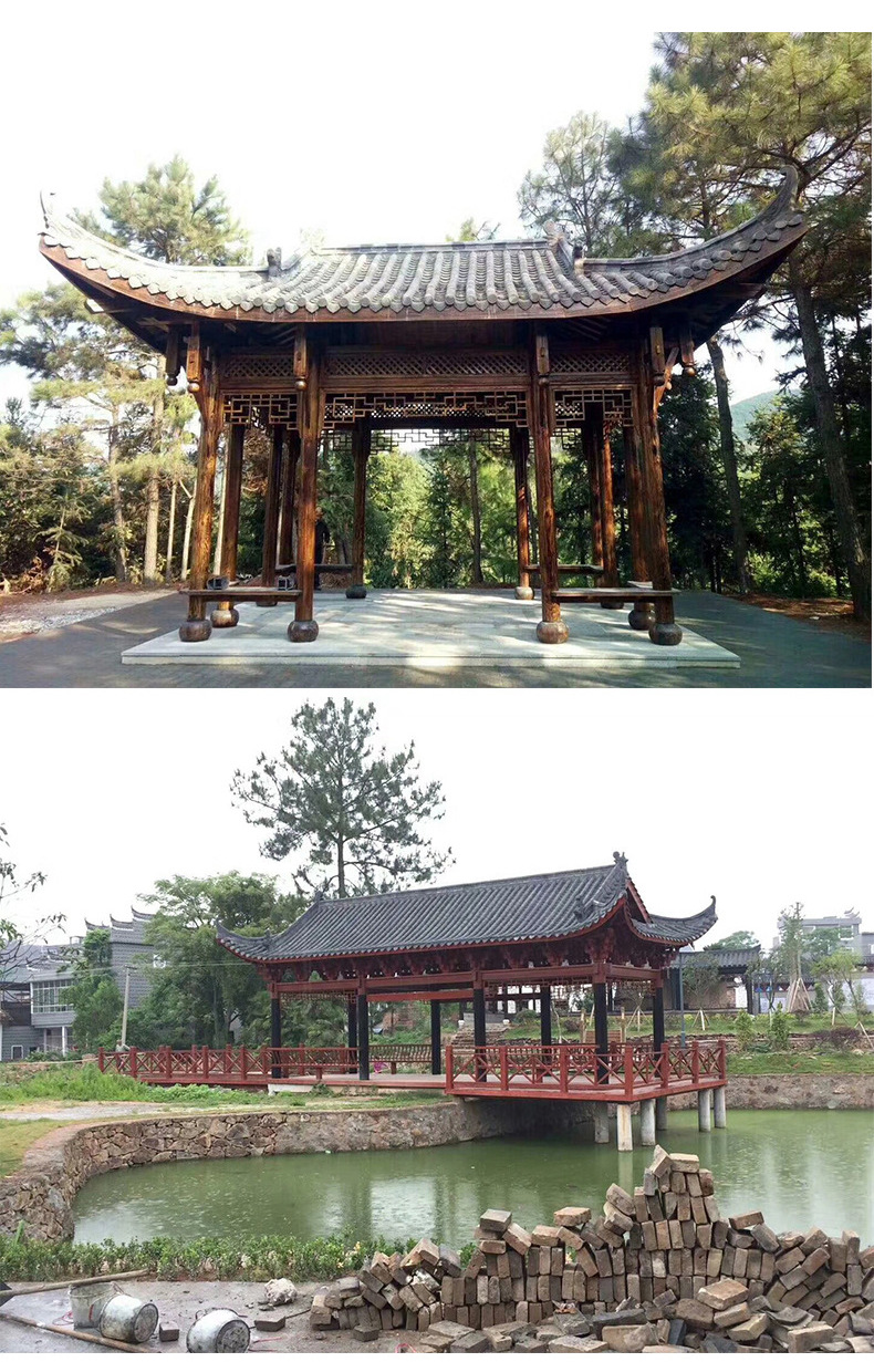 仿古休闲水榭亭子 室外景观木制亭子 水榭亭 户外碳化亭台水榭