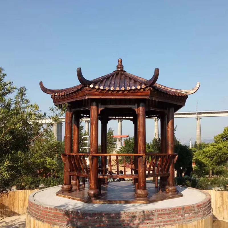 厂家直销八角古建凉亭 户外防腐木凉亭 碳化木仿古室外八角凉亭