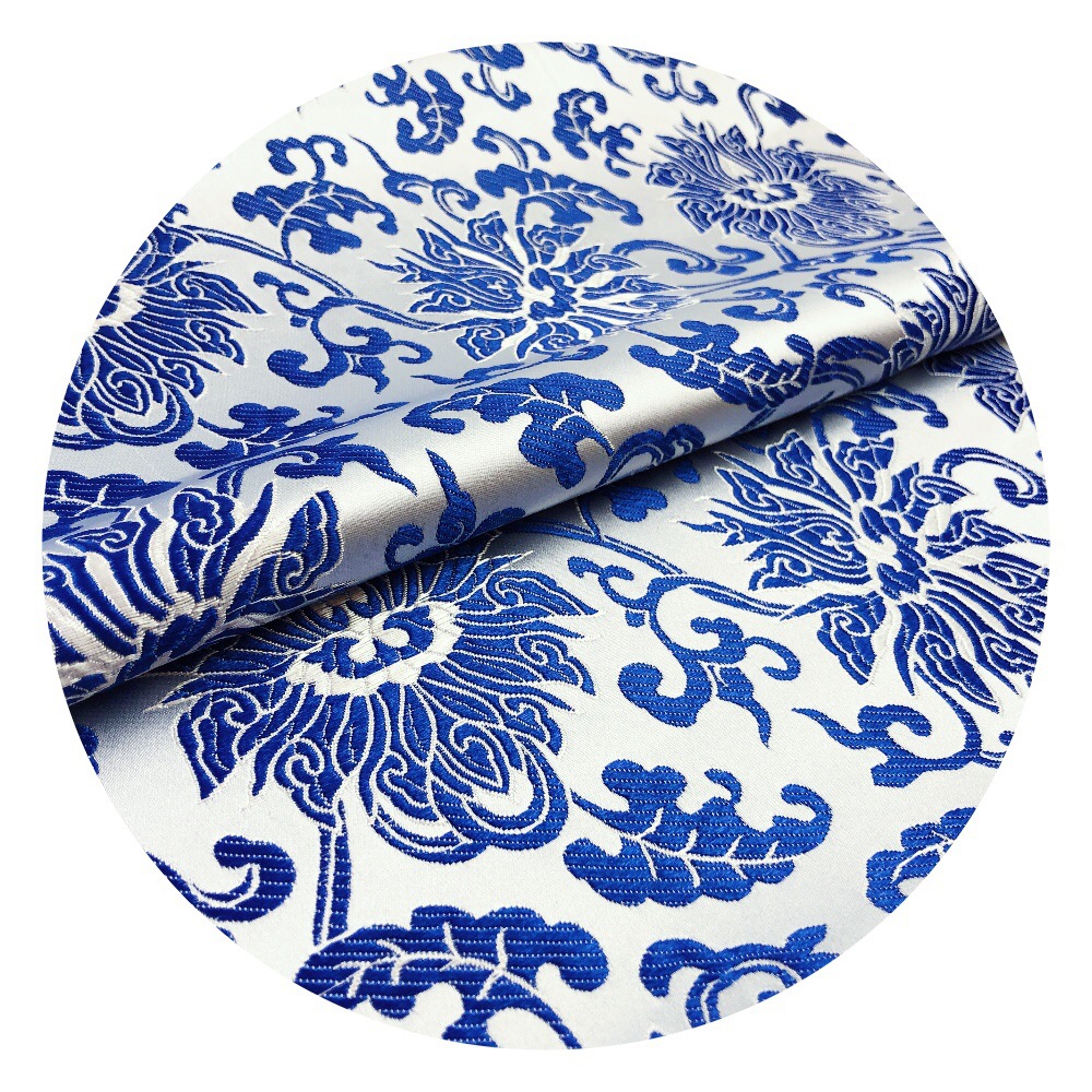 青花瓷织锦缎服装面料 唐装旗袍布料丝绸锦缎名族服饰演出服