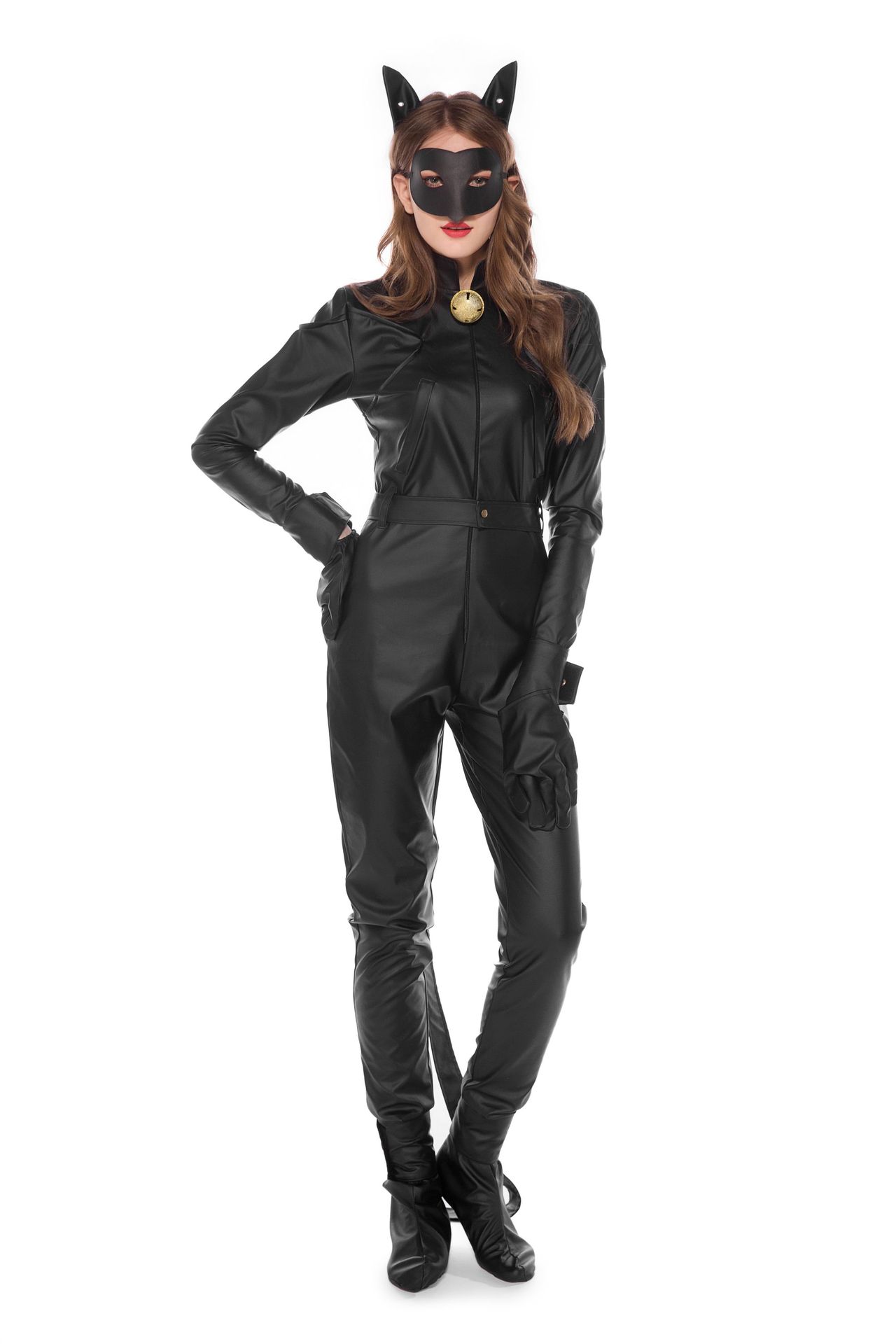 万圣节角色扮演猫女新款制服 ds黑色紧身连体皮衣舞台演出服批发