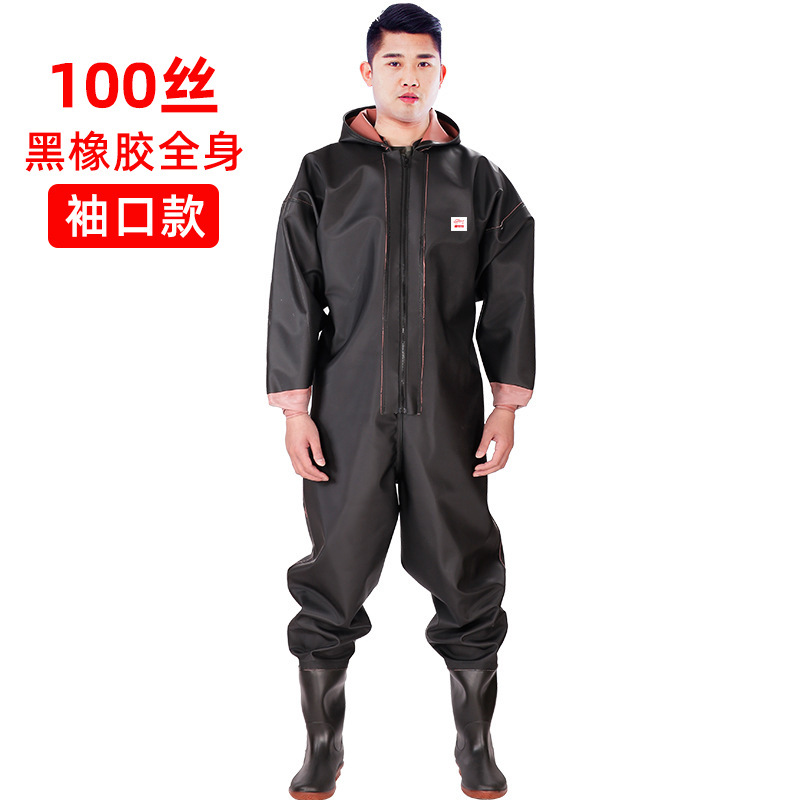 Factory Direct Sales Waterproof One-Piece Wader Winter Thickened Fishing Shoes Fishing Rain Pant Belt Rain Boots Lotus Roots Digging Onesie Wholesale