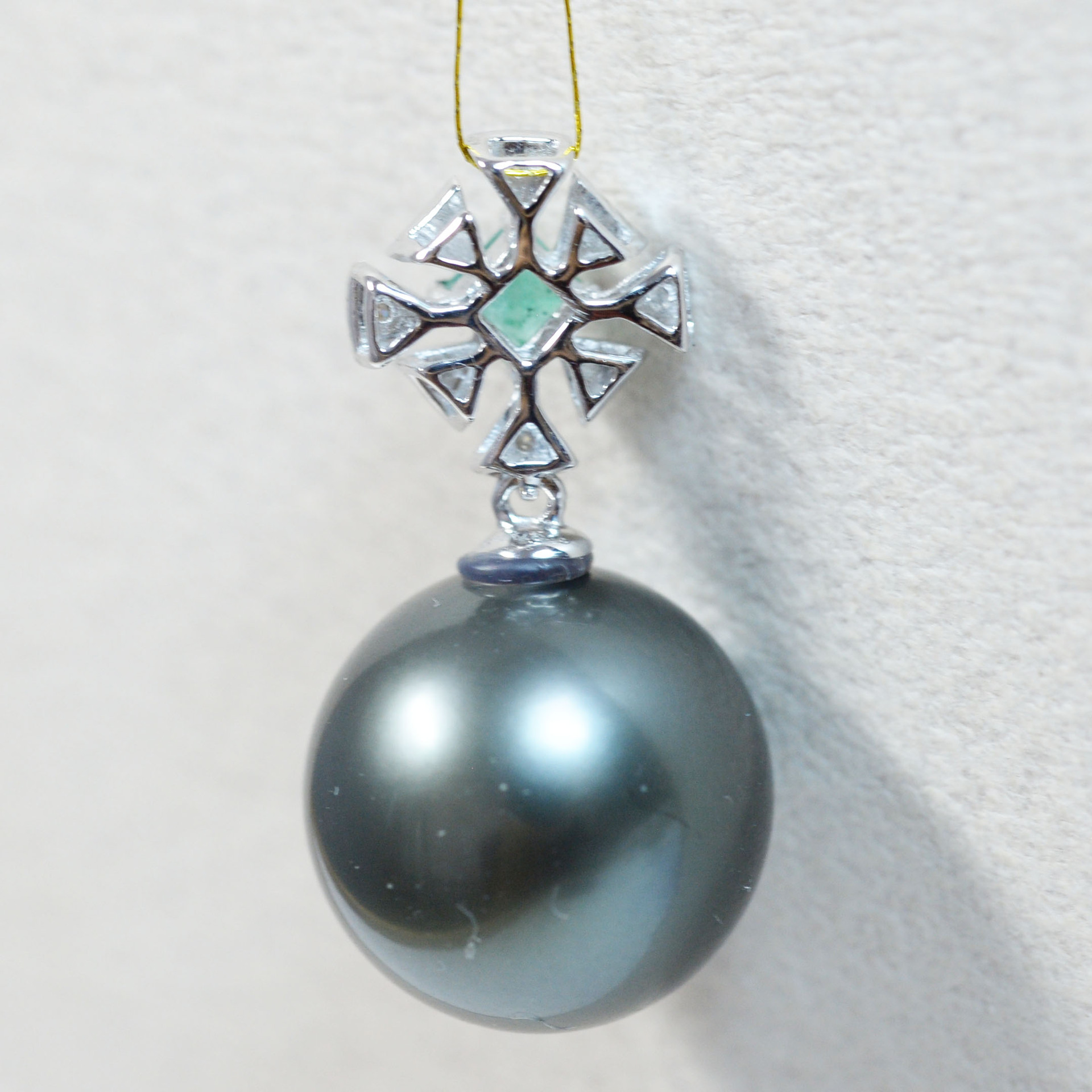 浪希珠宝18k金钻石祖母绿珍珠吊坠空托14k金绿宝珍珠吊坠厂家直销