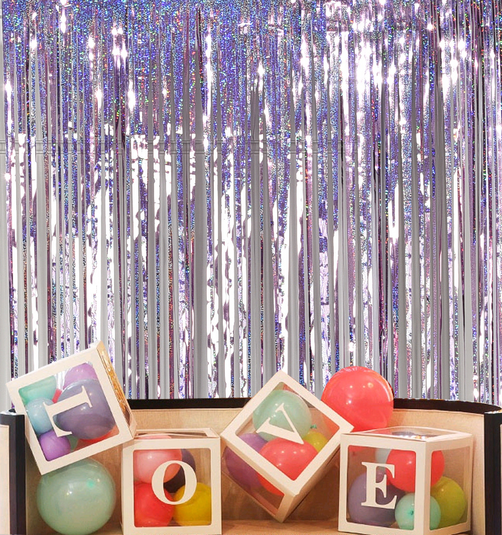 外贸新款款亮面雨丝帘1*2加厚米雨丝 雨帘气氛布置婚庆生日雨丝帘