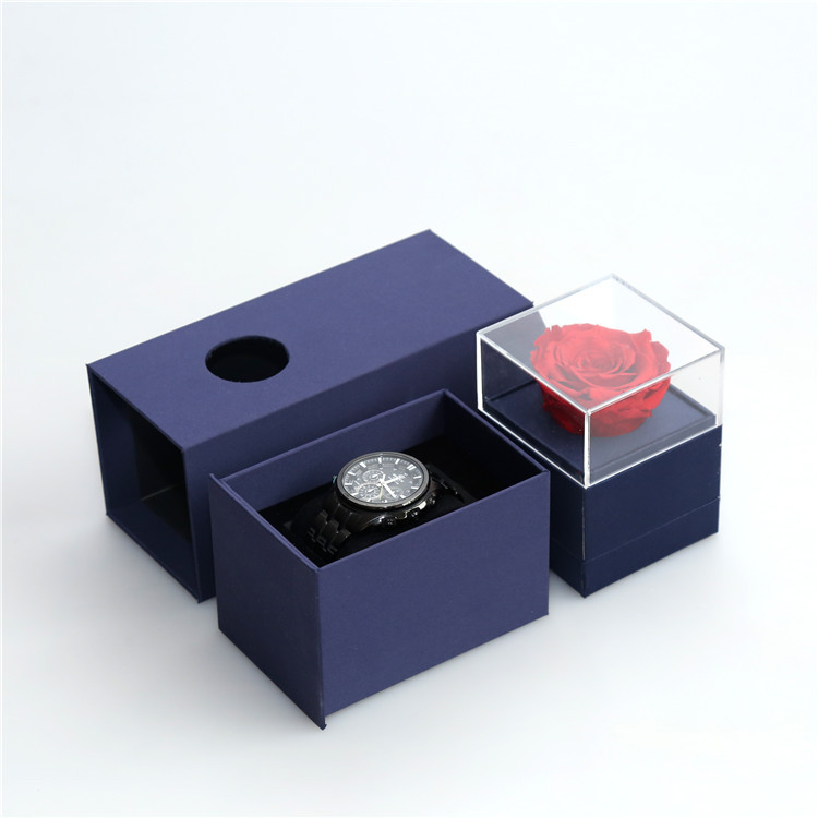 亚克力永生花透明包装盒装帧布手表首饰项链收纳套盒子8.5*8.5*23