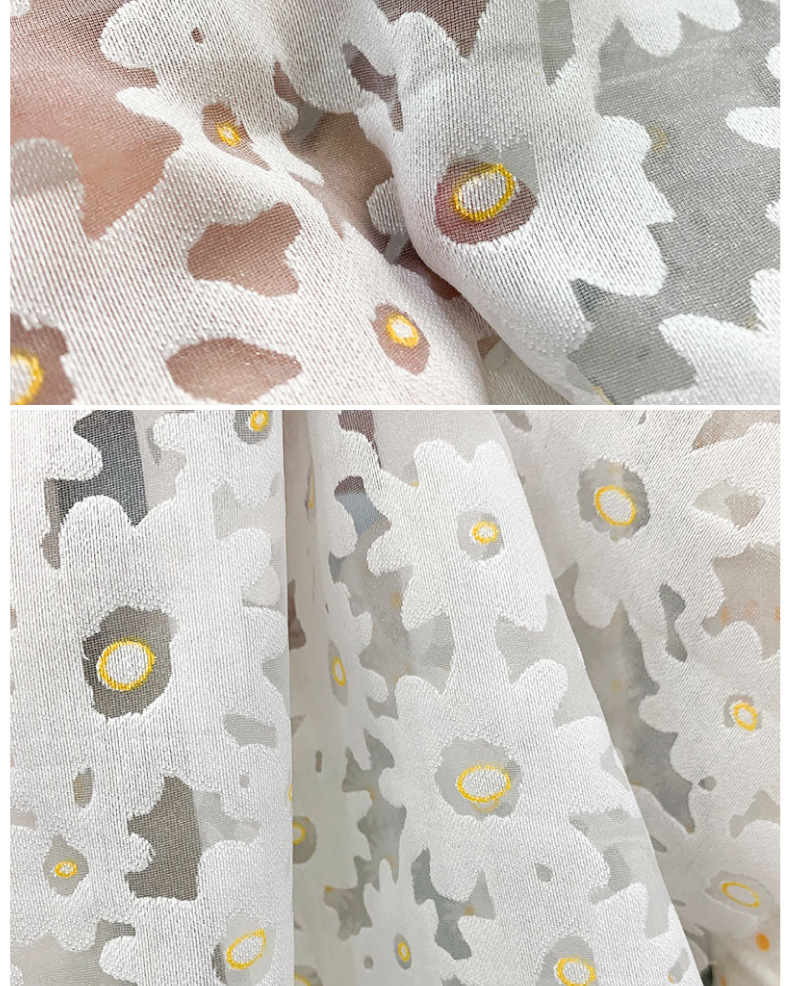 【新款】欧根纱烂花烧花面料不规则黄色半透布料春夏女装衬衣面料