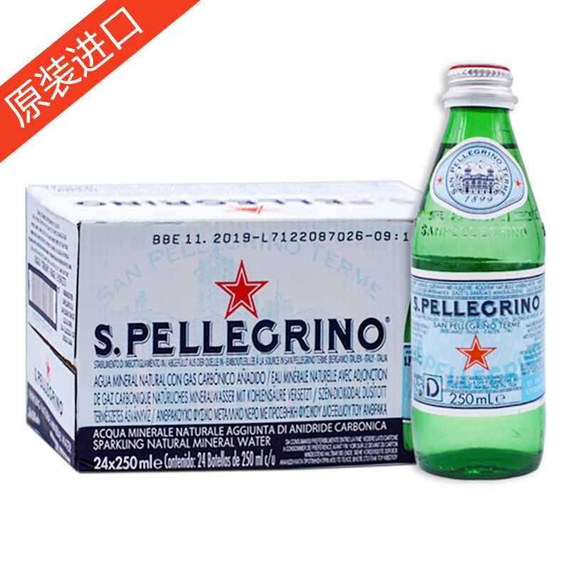 意大利进口圣培露气泡水天然含气矿泉水天然矿泉饮用水250ml*24瓶