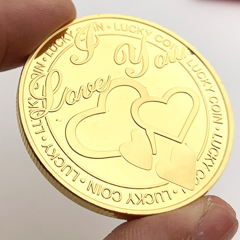 代发 2019心形爱情镀金纪念币 收藏币浮雕幸运硬币心心相应纪念章
