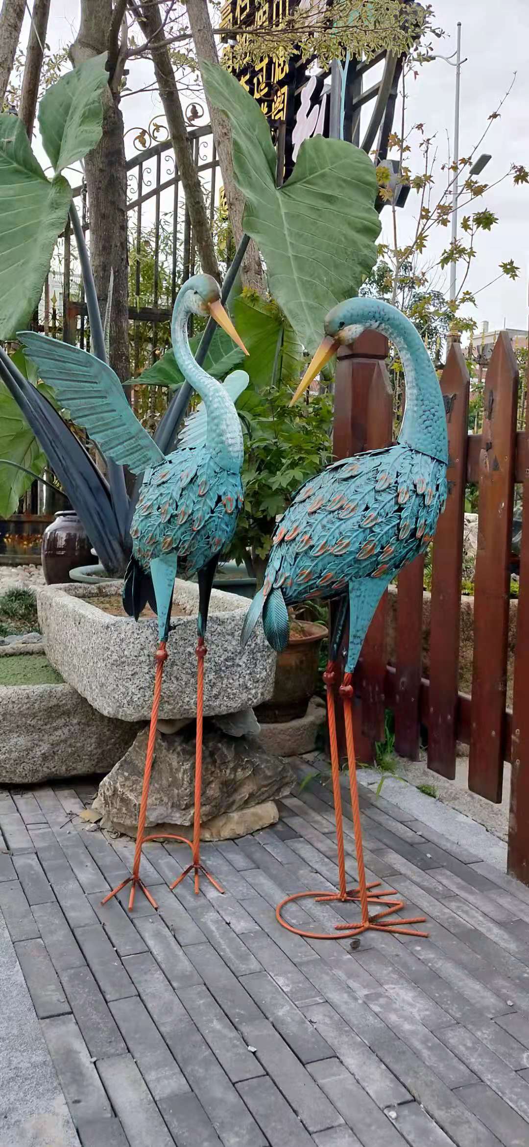 外贸原单铁艺火烈鸟两件套摆件婚庆道具森系婚礼动物摆件庭院摆件