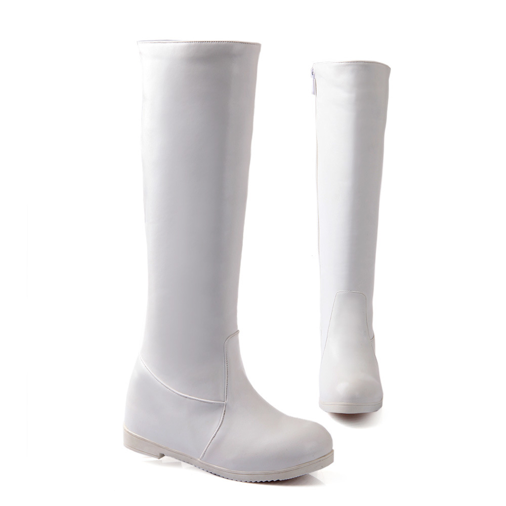 冬季低跟内增高侧拉链女靴子白色马丁靴高筒靴大码40-43外贸女鞋